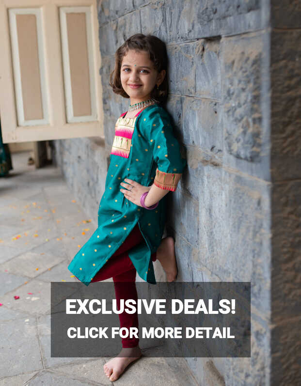 Buy Little Indian Paithani Girls Long Kurta for Online In India ...