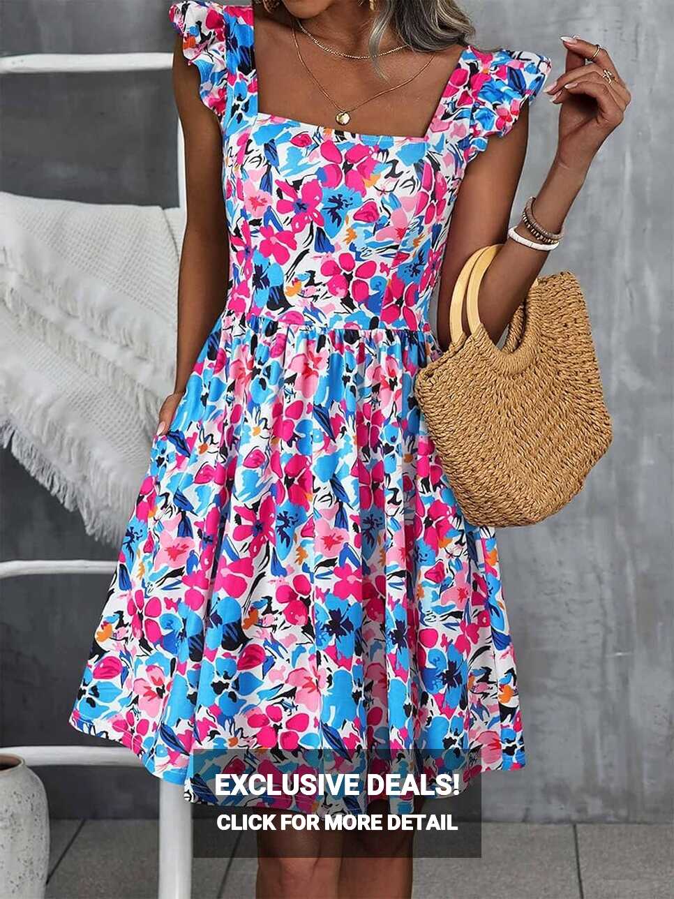 Buy Loemes Summer Cute Floral Flowy Knee Length Sundressses Beach ...