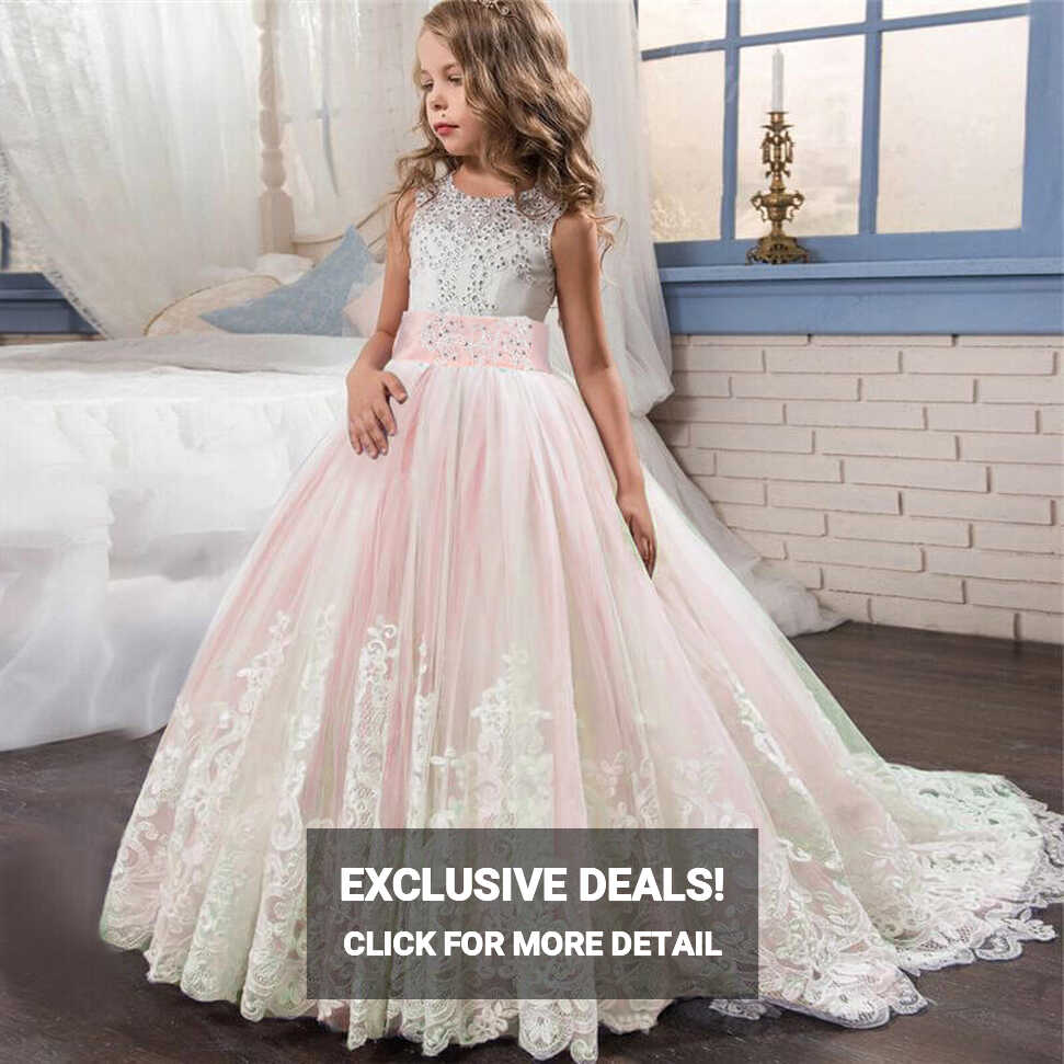 Buy Long Flower Girl Dress For Wedding - Pink - Fabulous Bargains ...