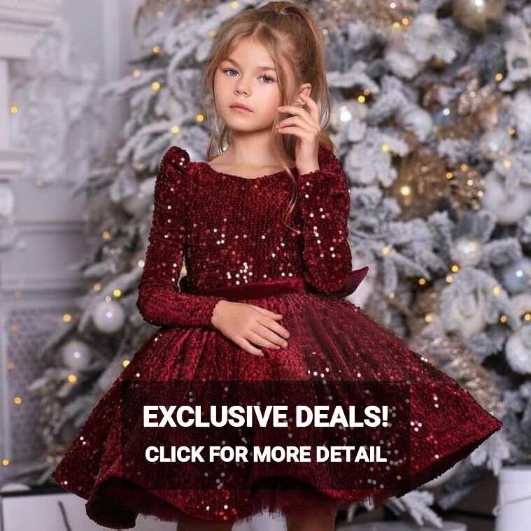 Buy Long Sleeve Girls Red Sequin Dress - Fabulous Bargains Galore