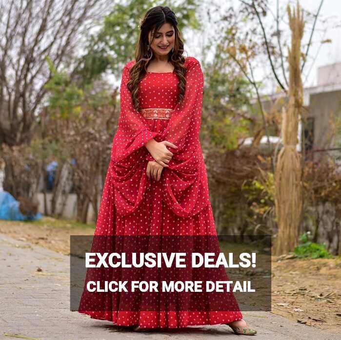 Buy MISHRI FASHION Women Bandhani Printed Red Gown Indian Designer ...