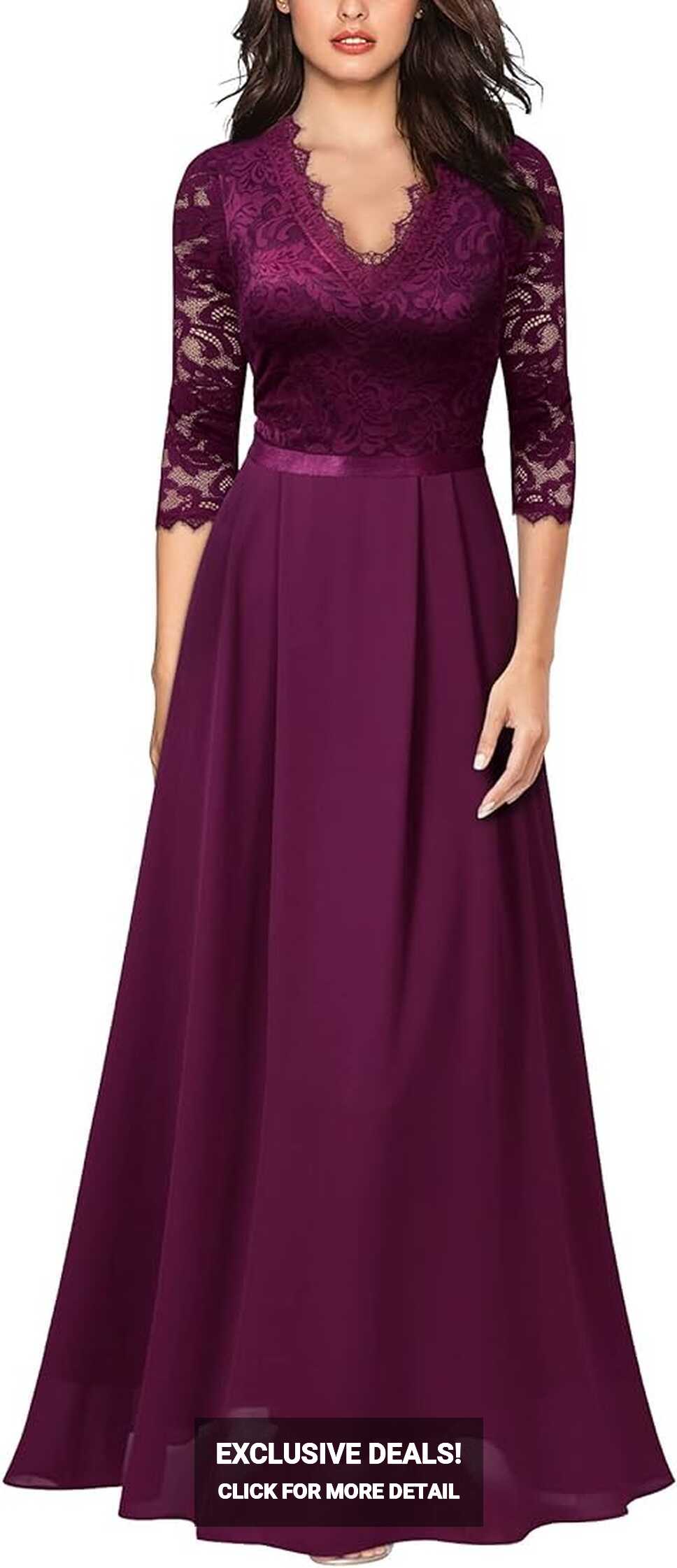 Buy MISSMAY Women&#39;s Formal Floral Lace 2/3 Sleeves Long ...