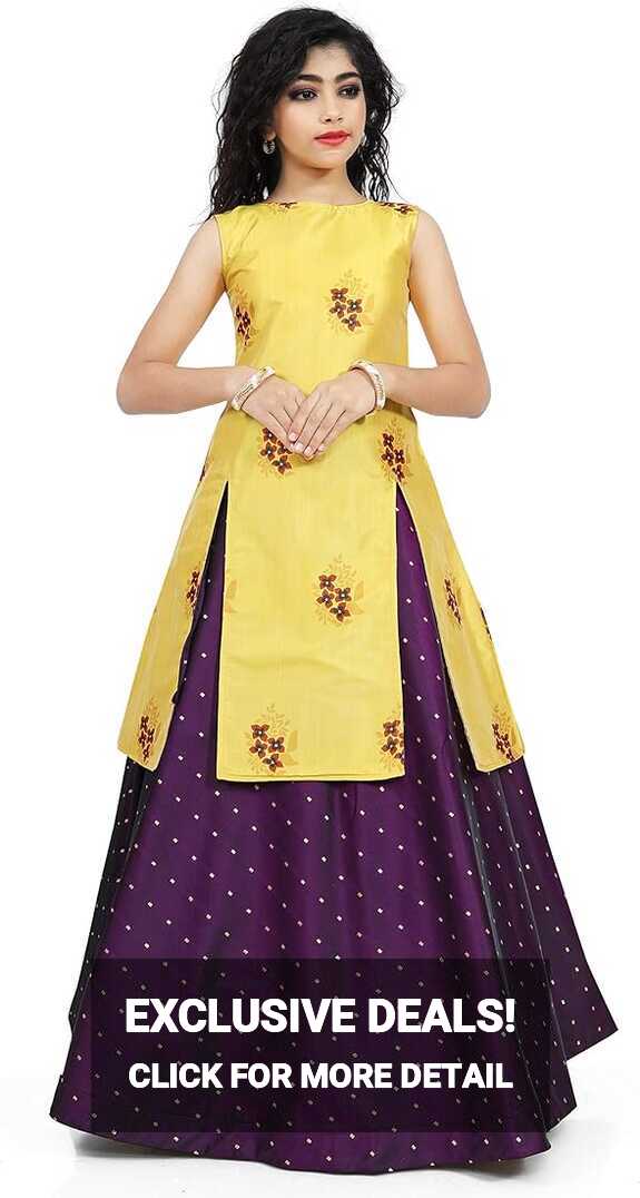 Buy MUSTERD WARLI Girls Yellow Indo Western Dresses-Maroon at ...