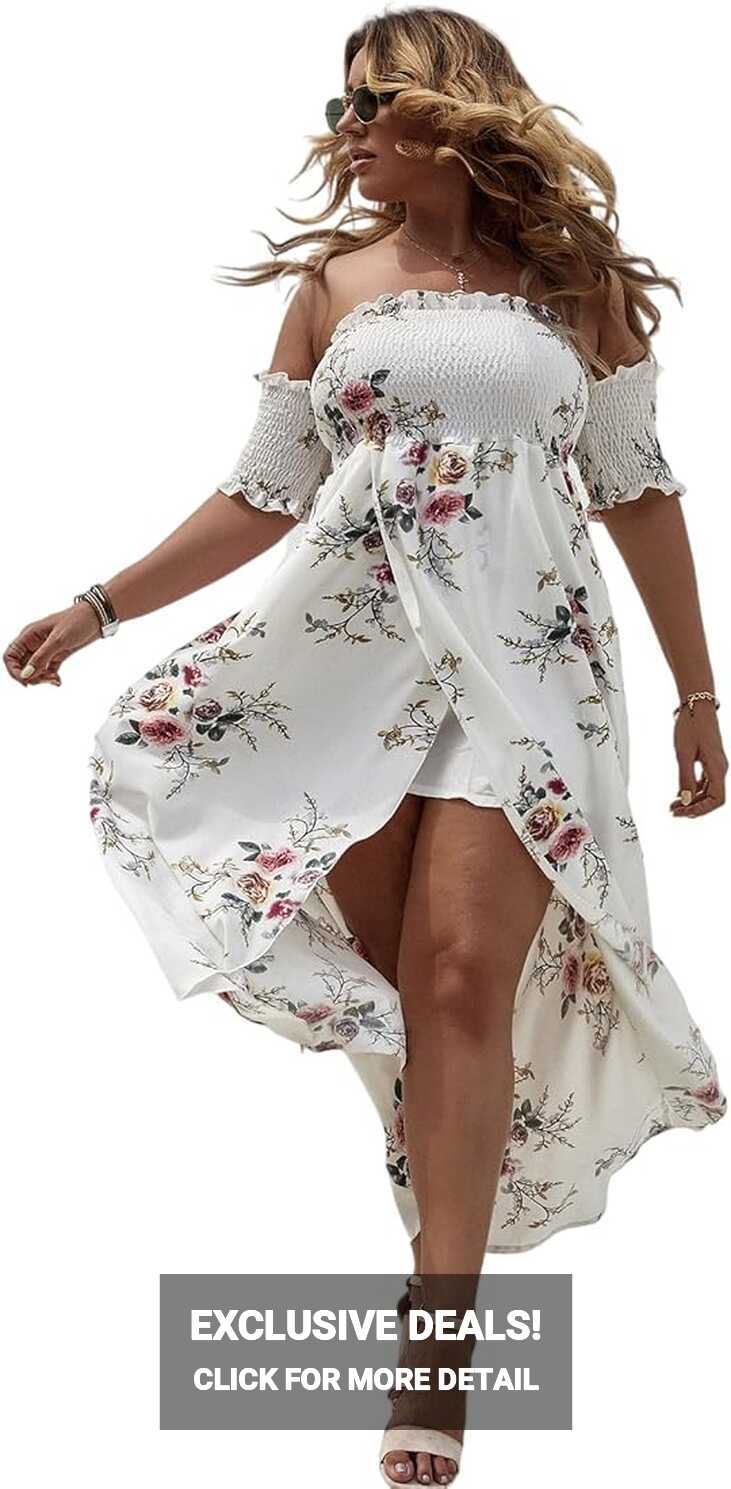 Buy MakeMeChic Women&#39;s Plus Size Boho Floral Off Shoulder ...