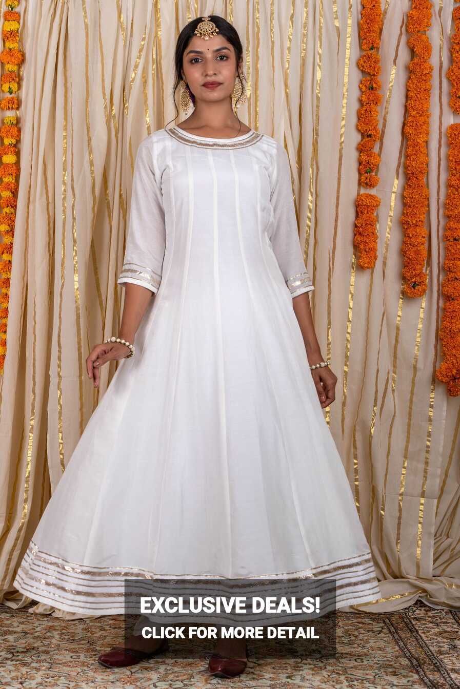 Buy Milky White Muslin Silk Anarkali Kurta Pant Set-KS232