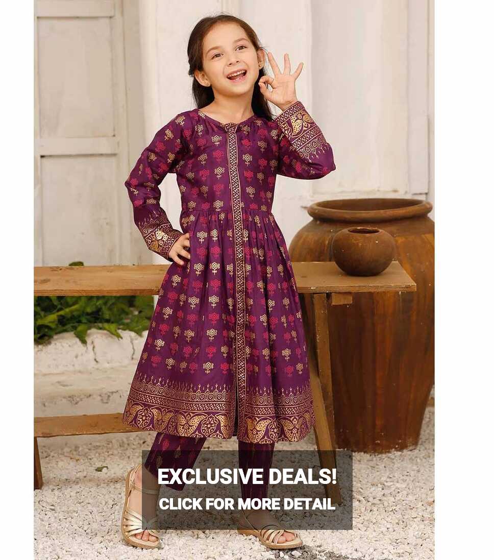 Buy Mulberry Purple kids frock with straight pant By Modest Noor in ...