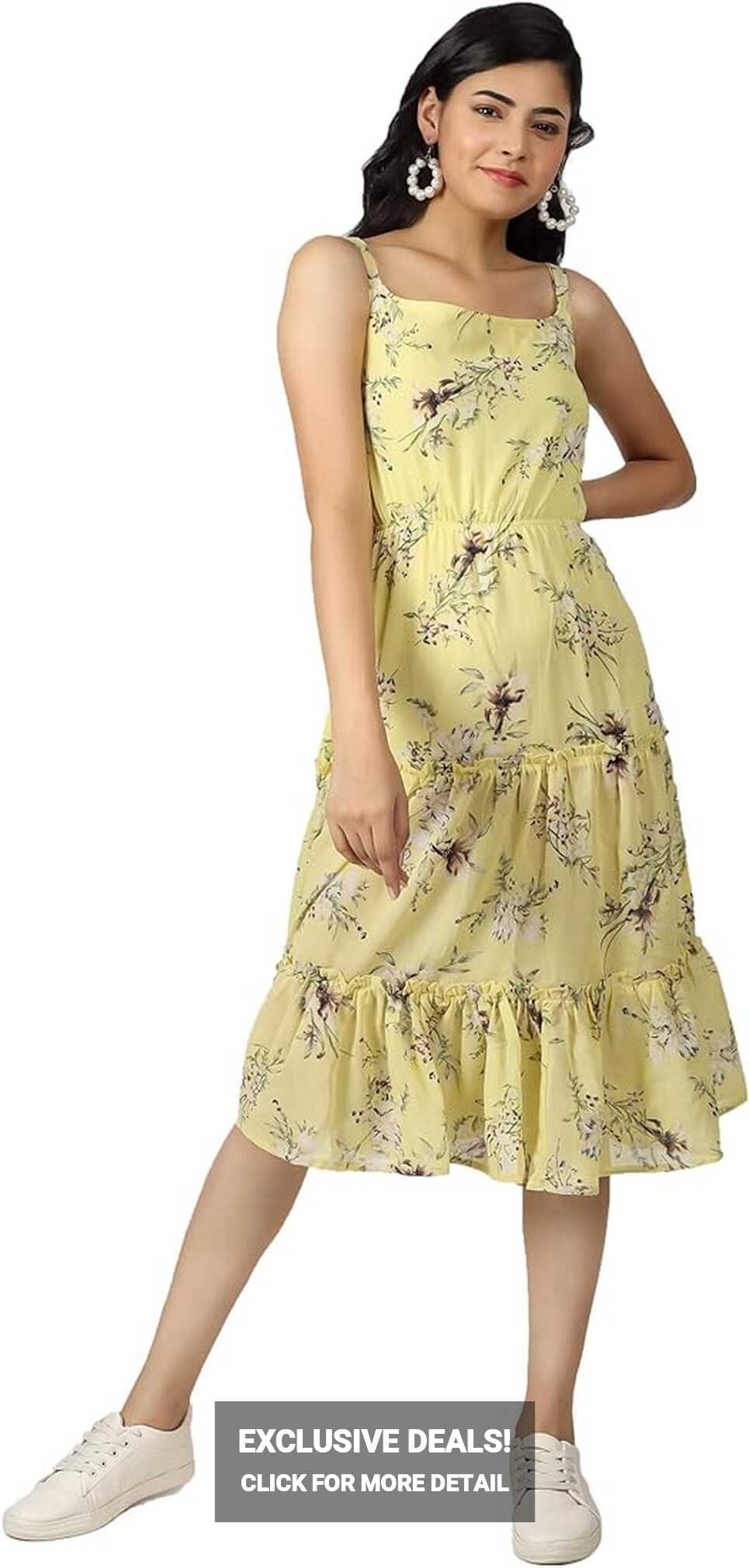 Buy NATURE CRAFT I Yellow Dress I Georgette Dress I Floral Printed ...