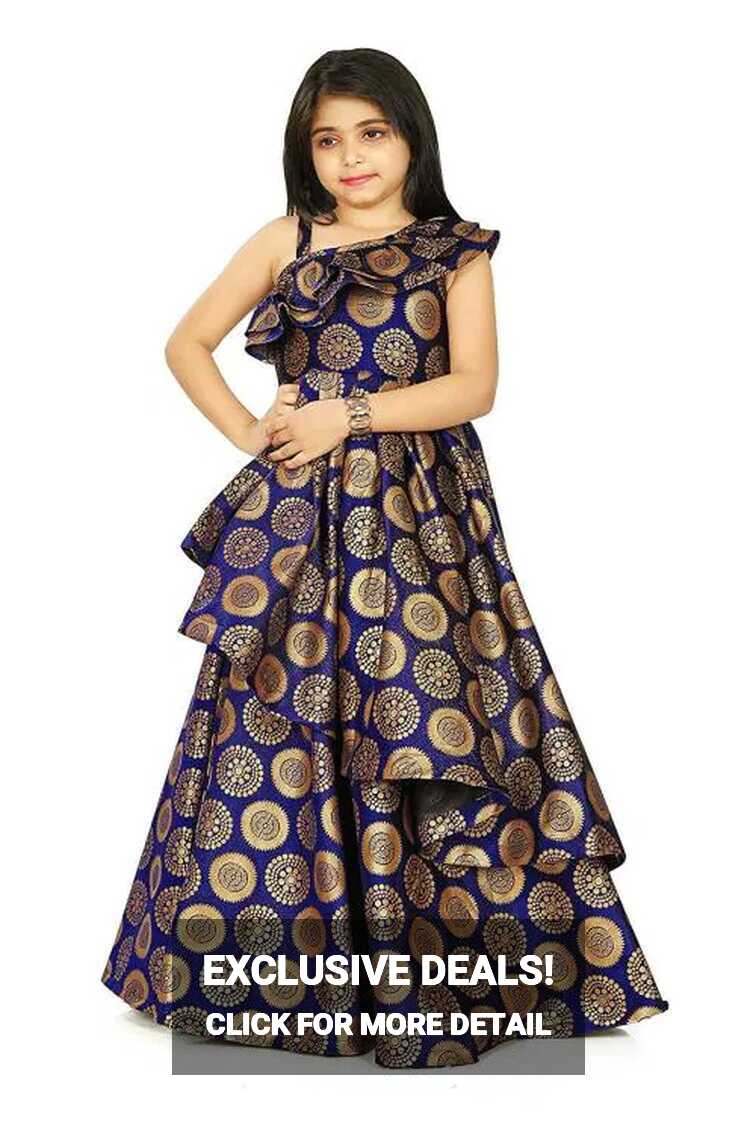 Buy NOYYAL Girls Cotton Silk Gown Dress for Kids-11-12 Years-Blue ...