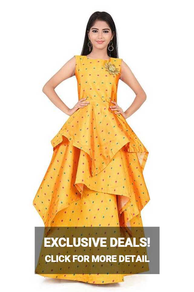 Buy NOYYAL Girls Yellow Maxi Gown Dress for Kids 11-12 Years ...