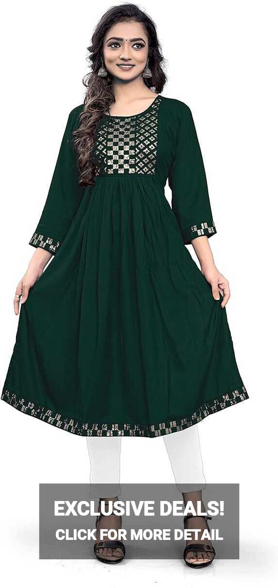 Buy Naira Cut Embroidered Bottle Green Colour Kurti for Women (XX ...