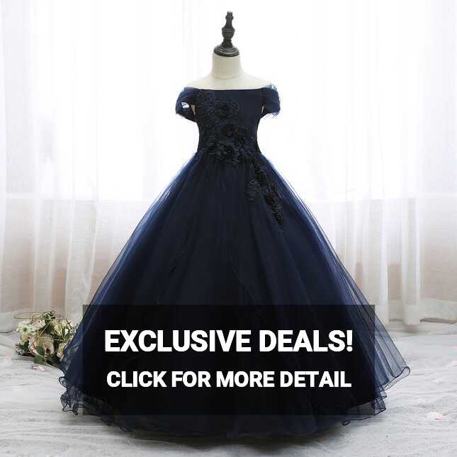 Buy Navy Blue Floor Lengthtulle Flower Girl Dresses for Wedding ...