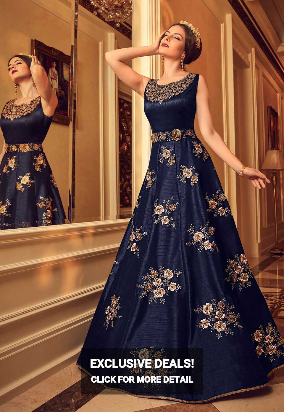 Buy Navy blue silk Indian gown style wedding anarkali in UK, USA ...