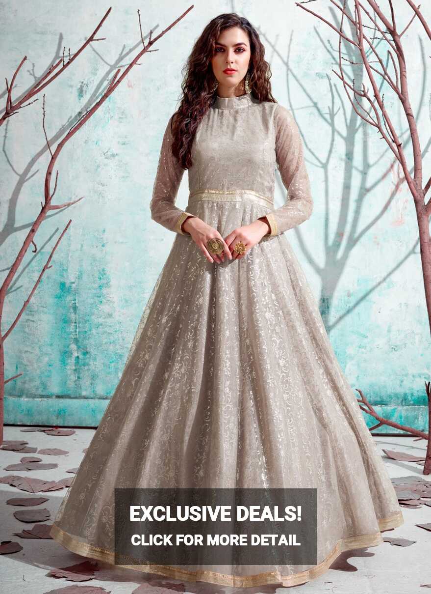 Buy Net Beige Fancy Designer Gown Online