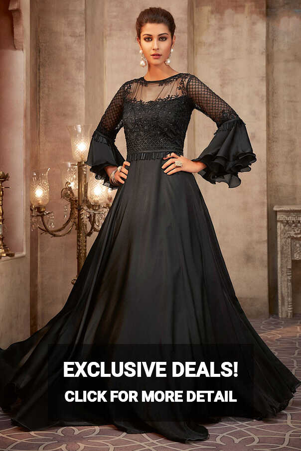 Buy Net and Silk Designer Gown In Black Colour Online - LSTV04195 ...