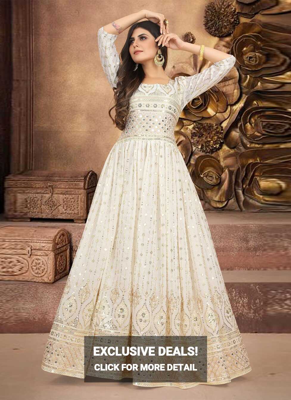 Buy Off White Party Wear Gown Online : 227879 -