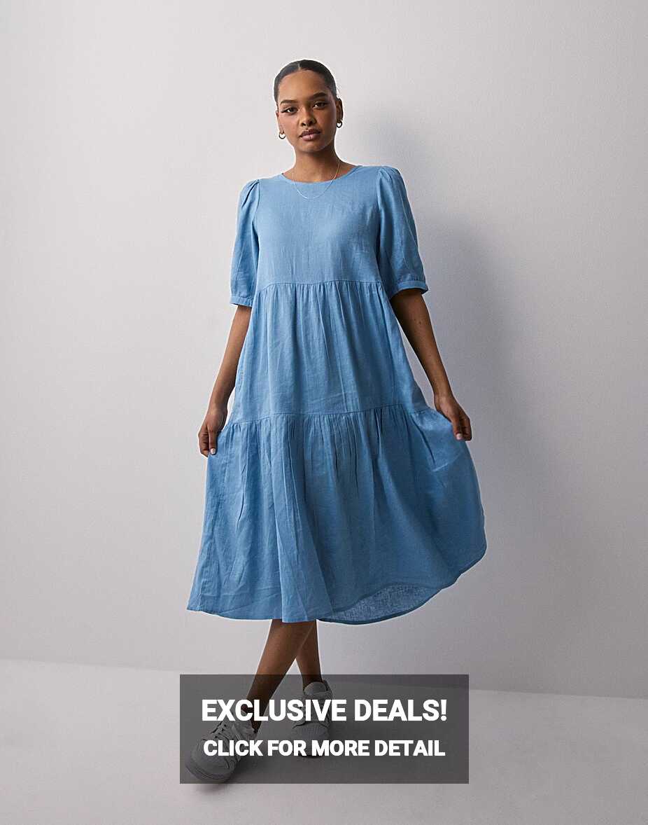 Buy Only ONLTOKYO 2/4 LINEN BLEND MIDI DRESS - Blissful Blue ...