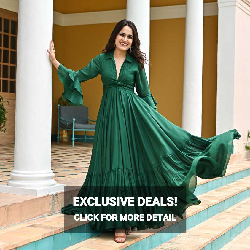 Buy Ordinaree Evergreen Green Designer Full Sleeve Long Dress For ...