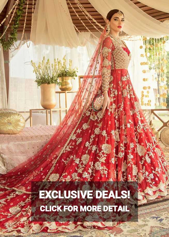 Buy Pakistani Bridal Dresses-Long Trail Frock for Wedding in Red ...