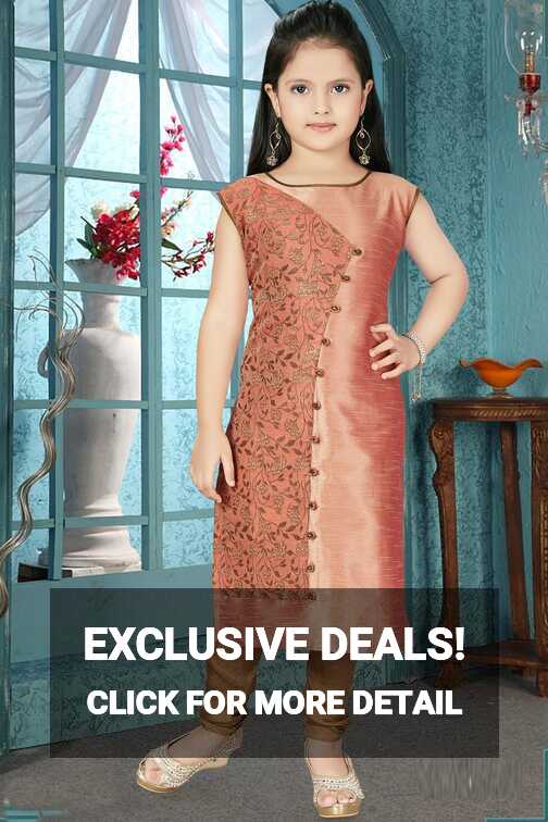 Buy Peach Brocade,Art Silk Girls Salwar Kameez (NFG-213) Online