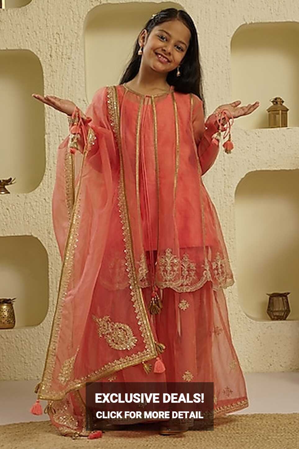 Buy Pink Embroidered Sharara Set for 1-2 Year Girls Online from ...