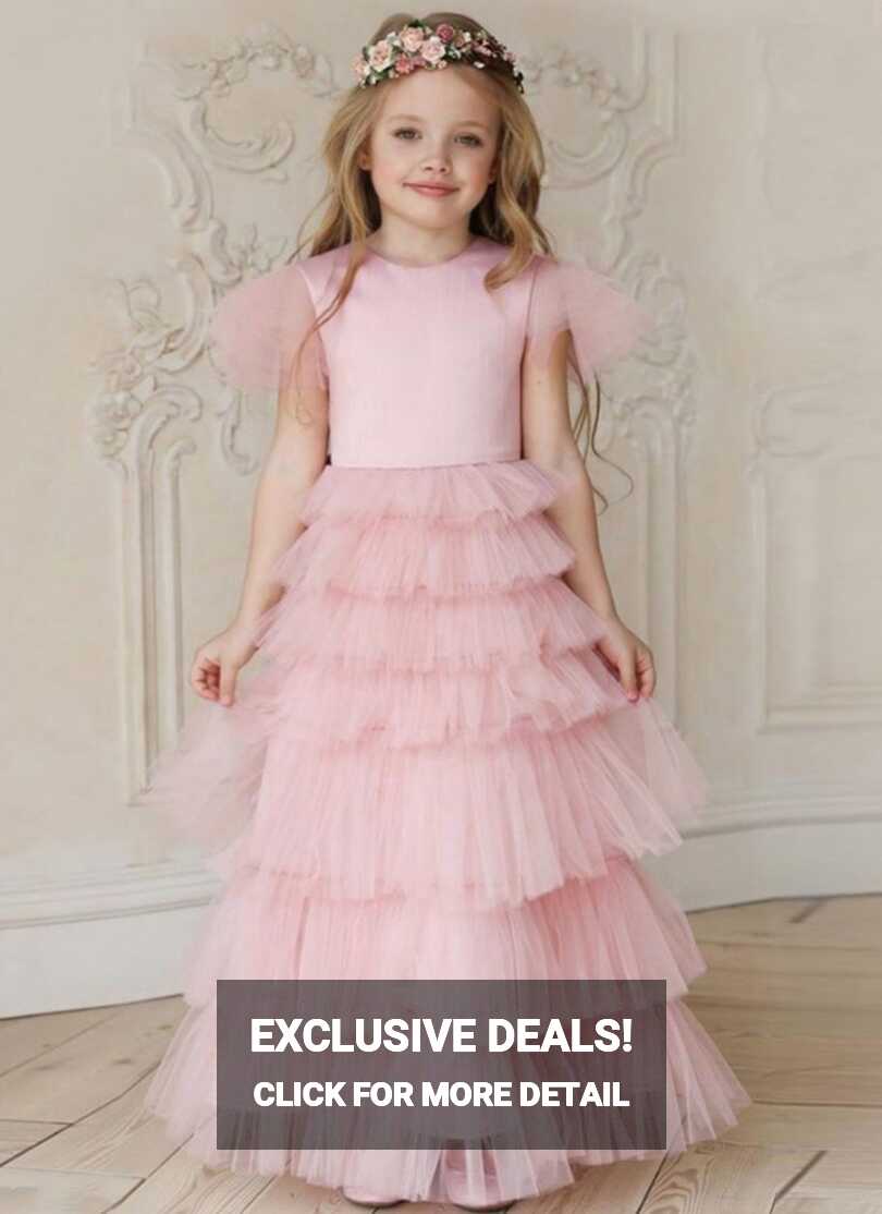 Buy Pink Fancy Work Net Designer Gown Online : 207892 - Kids Wear