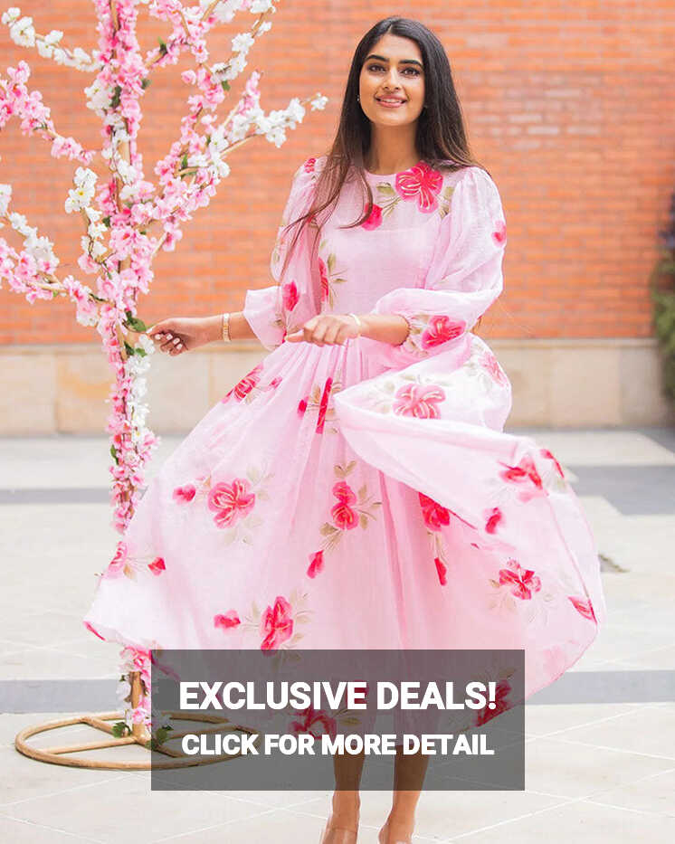 Buy Pink Peony Handpainted Doria Dress Online in India