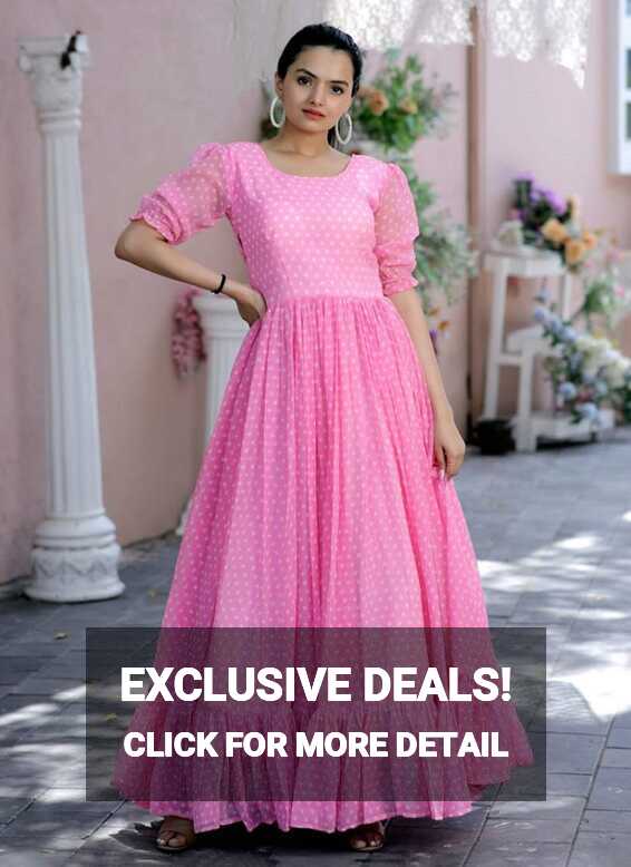 Buy Pink Printed Readymade Gown Online -