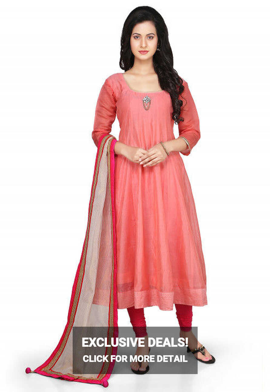 Buy Plain Chanderi Silk Anarkali Suit in Peach Online : KJN1901 ...