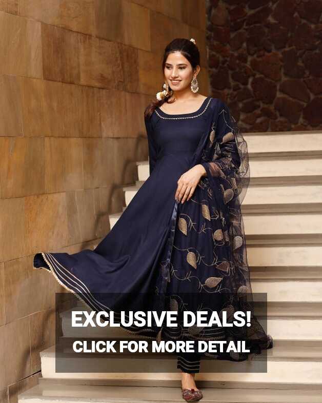 Buy Plus Size Navy Solid Flared Anarkali Readymade Salwar for ...