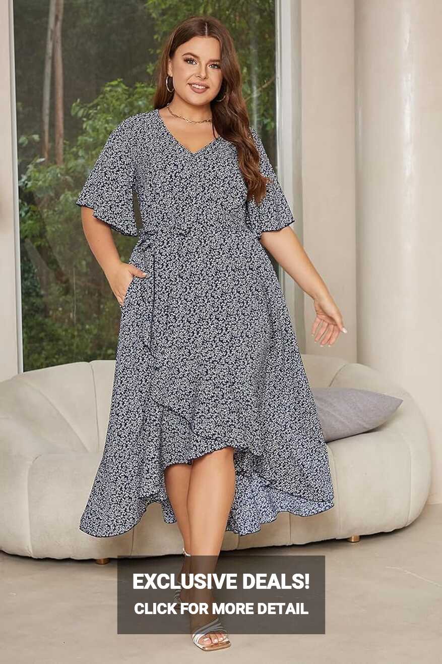 Buy Plus Size Women Spring Floral Casual Tiered Maxi Party Dress ...