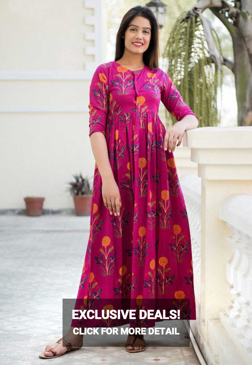 Buy Printed Muslin Cotton Maxi Dress in Fuchsia Online : TKL126 ...