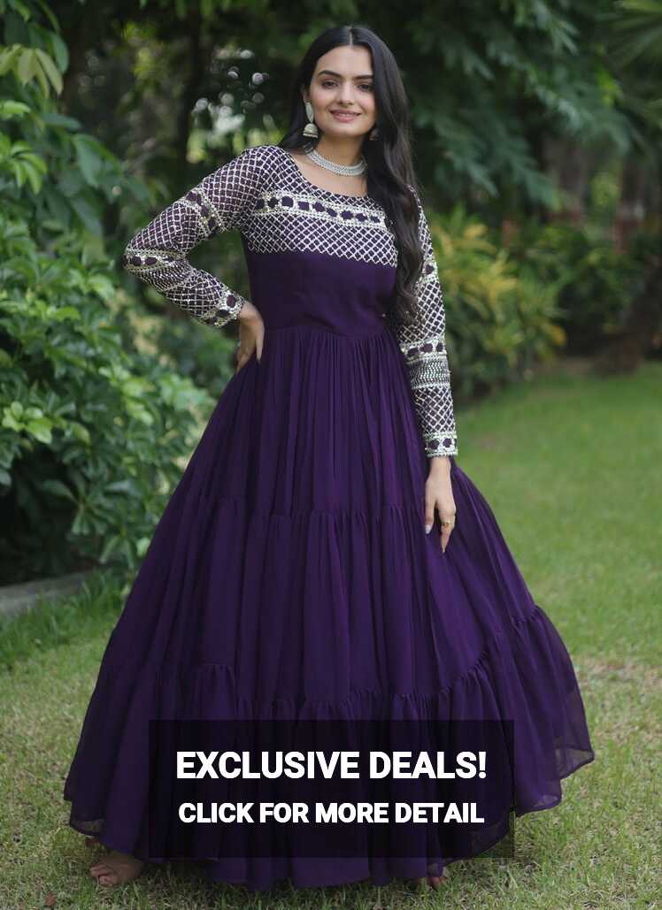 Buy Purple Faux Georgette Embroidered, Sequins and Zari Work ...