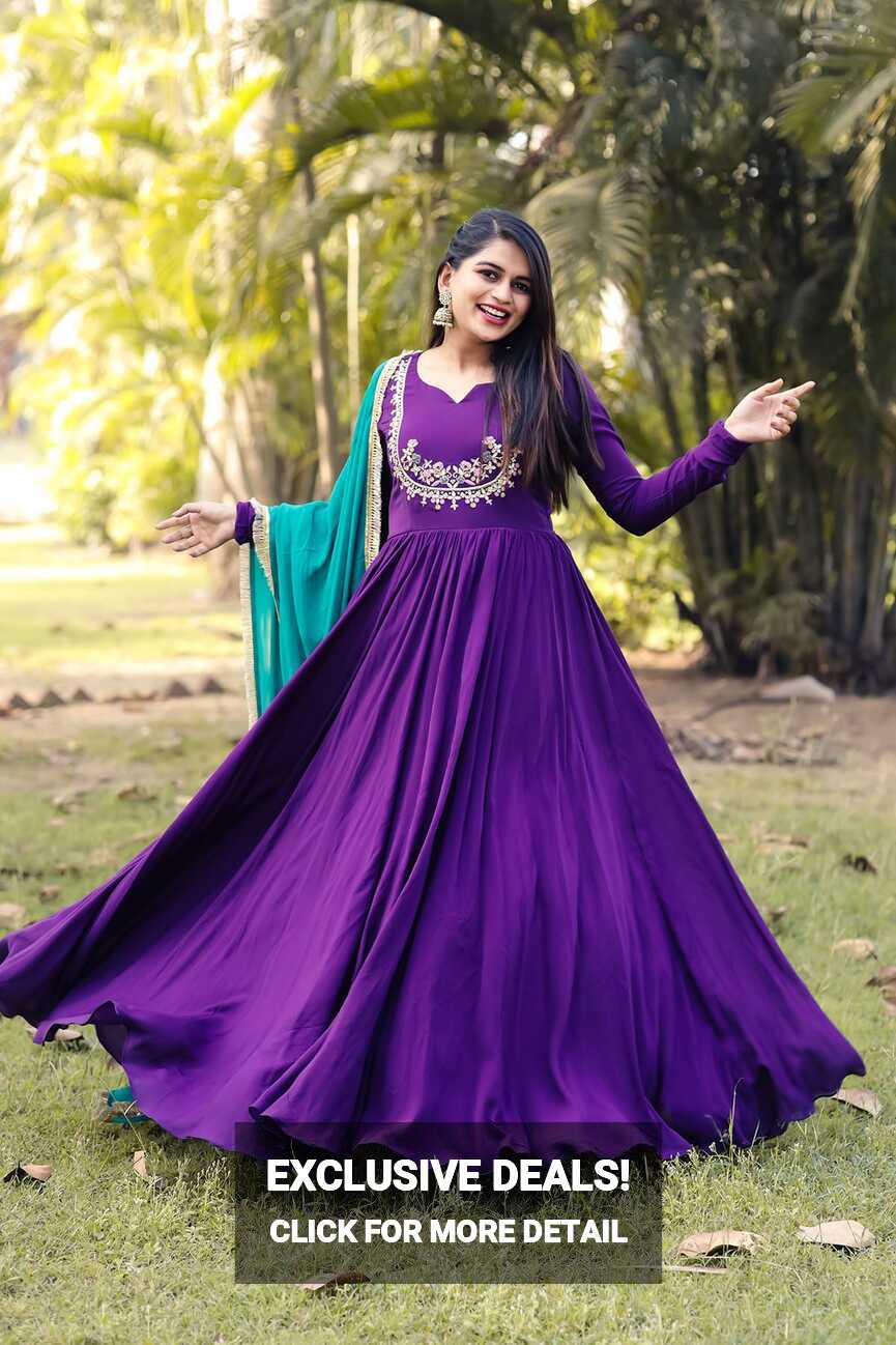 Buy Purple Lash Long Dress Online dupatta | Bullion Knot