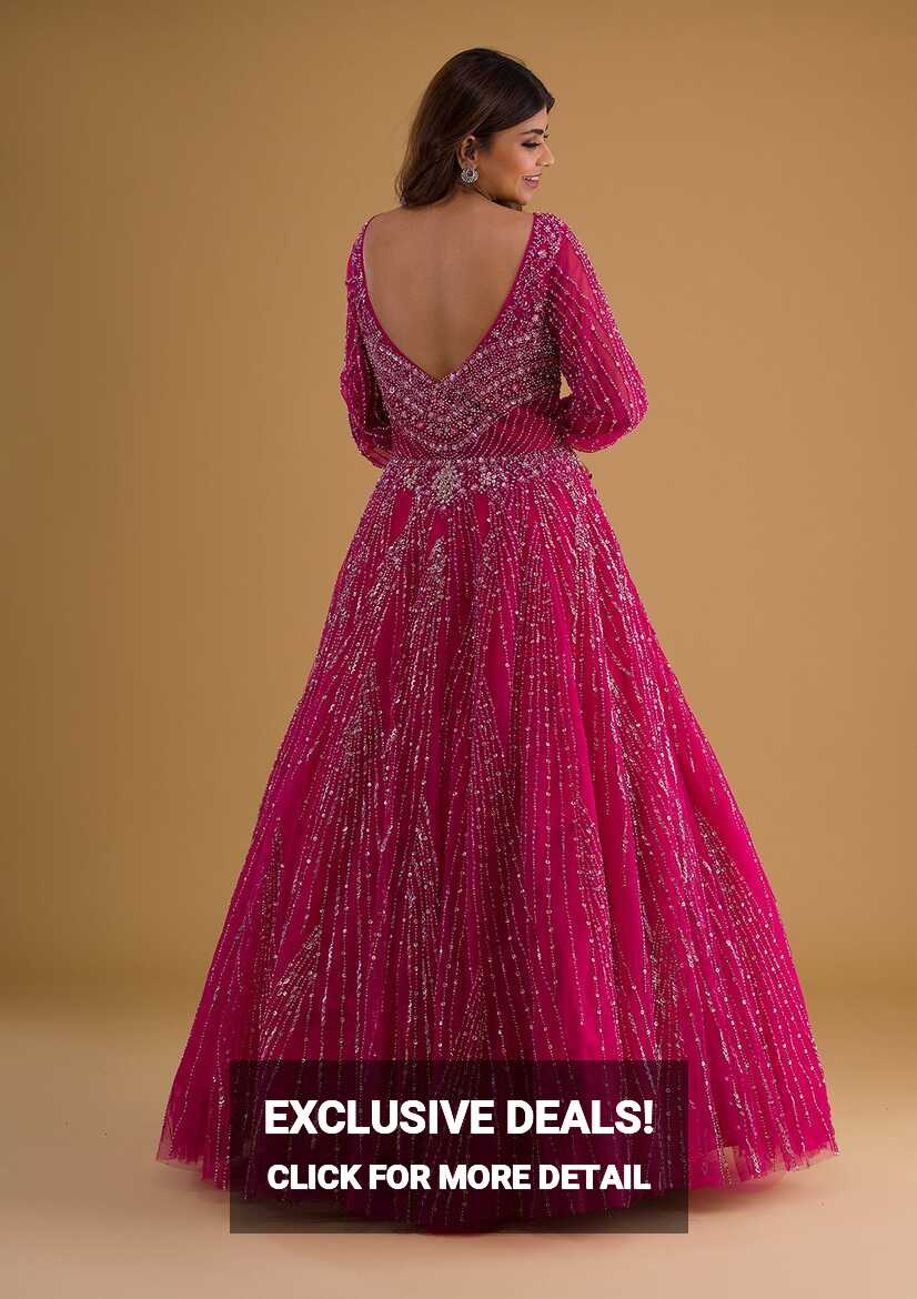 Buy Rani Pink Stonework Net Gown - Koskii