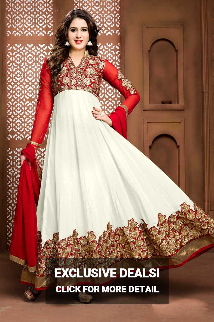 Buy Red And White Georgette Anarkali Churidar Suit With Dupatta ...