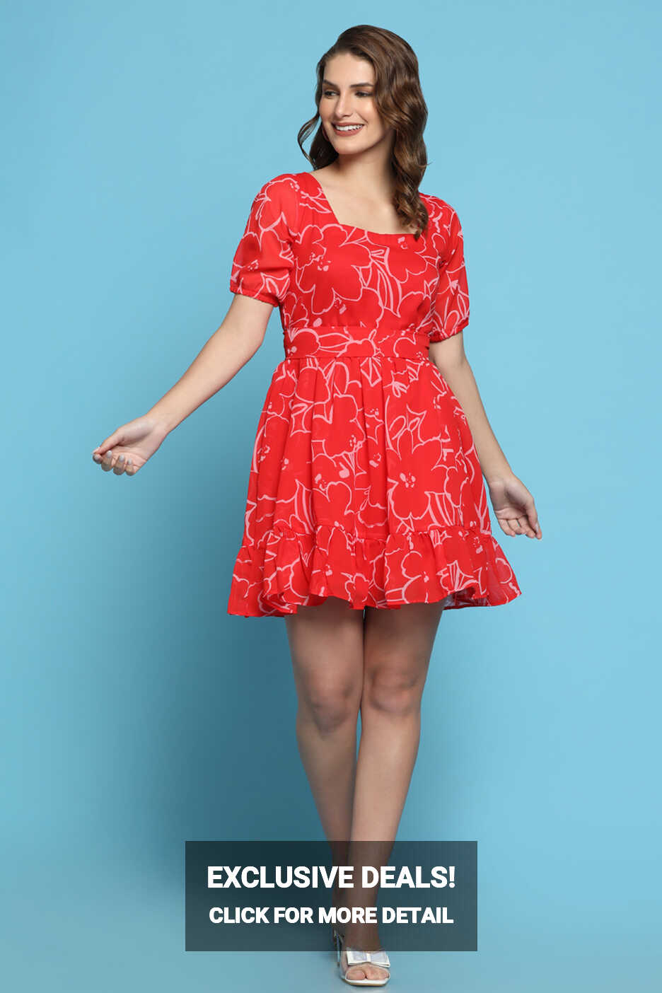 Buy Red Cotton Printed Party Wear Short Dress