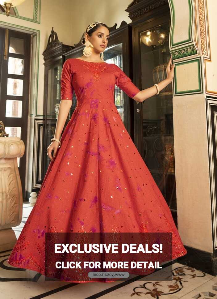 Buy Red Designer Party Wear Floor-Length Gown | Party Wear Kurtis