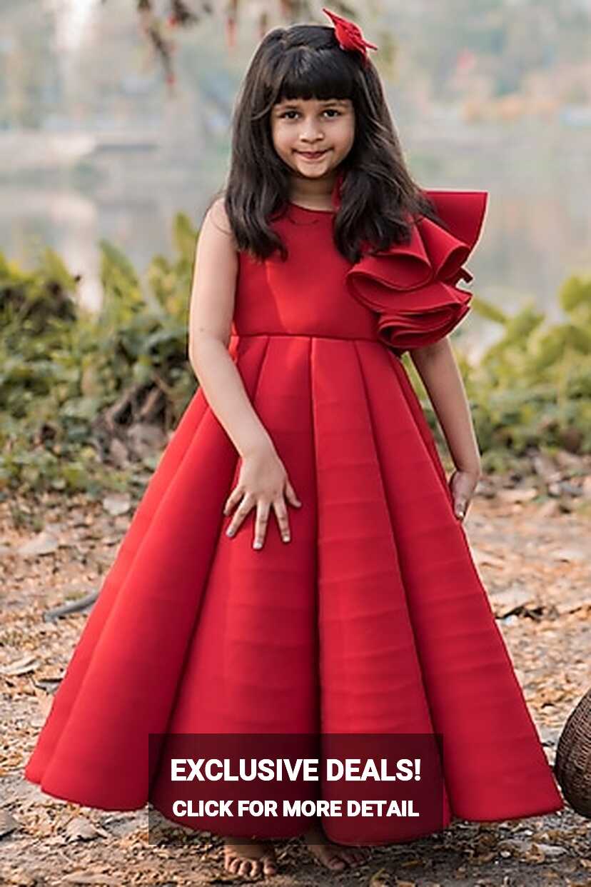 Buy Red Ruffled gown for 11-12 Year Girls Online from Indian ...