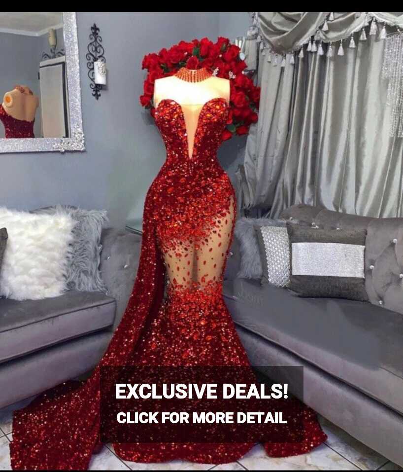 Buy Red Sequin Mermaid Prom Dress, Full Length Bridal Gown Wedding ...