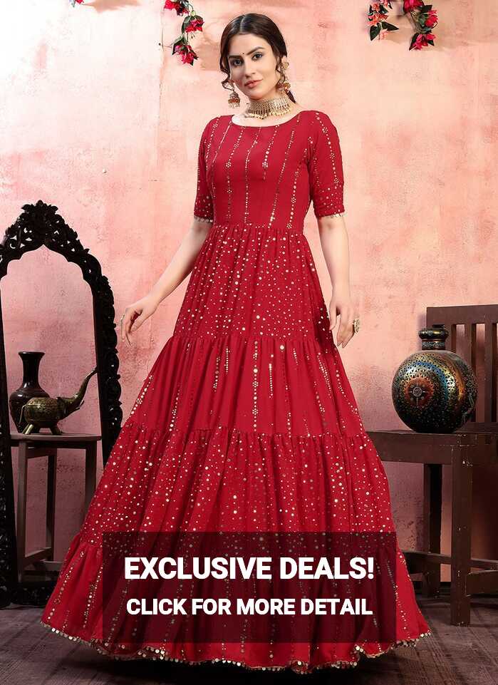 Buy Red Sequins Faux Georgette Designer Gown Online : Australia -