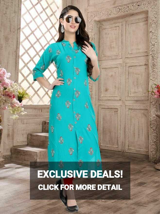 Buy RibNee Stylish Plain Cut Kurti with Button (Sky Blue) Online ...