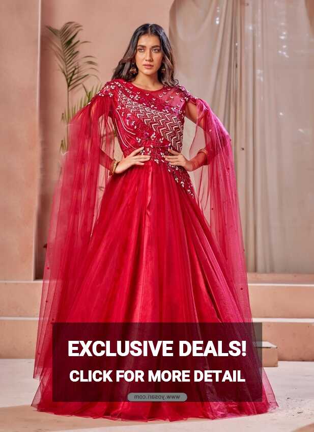 Buy Rose Red Readymade Fancy Designer Party Wear Net Gown | Gowns