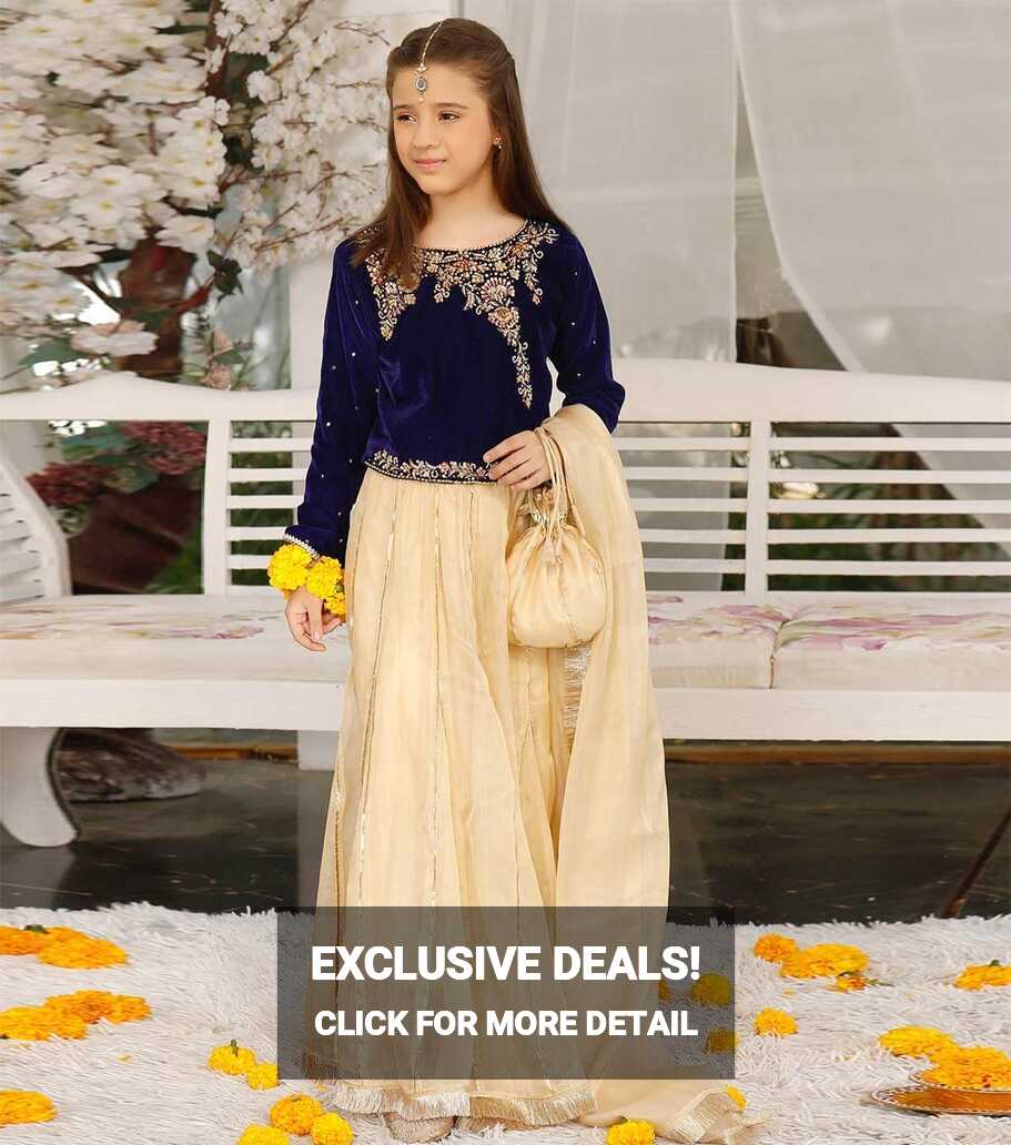 Buy Royal BLue Zil-e-Noor Velvet sharara design for girls By Modest ...