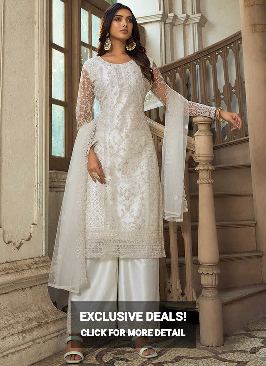 Buy Salwar Suits - Off White Embroidery Pakistani Pant Style Suit ...