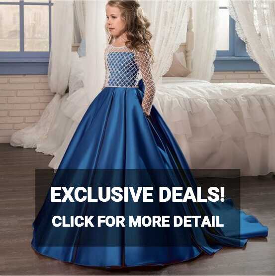 Buy Satin Princess Flower Girl Dress - Blue - Fabulous Bargains Galore