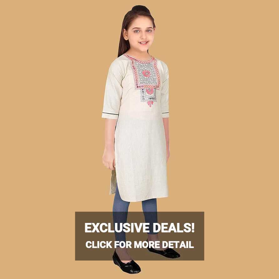 Buy Sevgi Girl&#39;s Cotton Embroidered Kurti with Leggings (4-5 Years ...