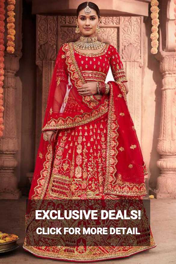 Buy Silk Indian Wedding Lehenga Choli In Red Color Online ...