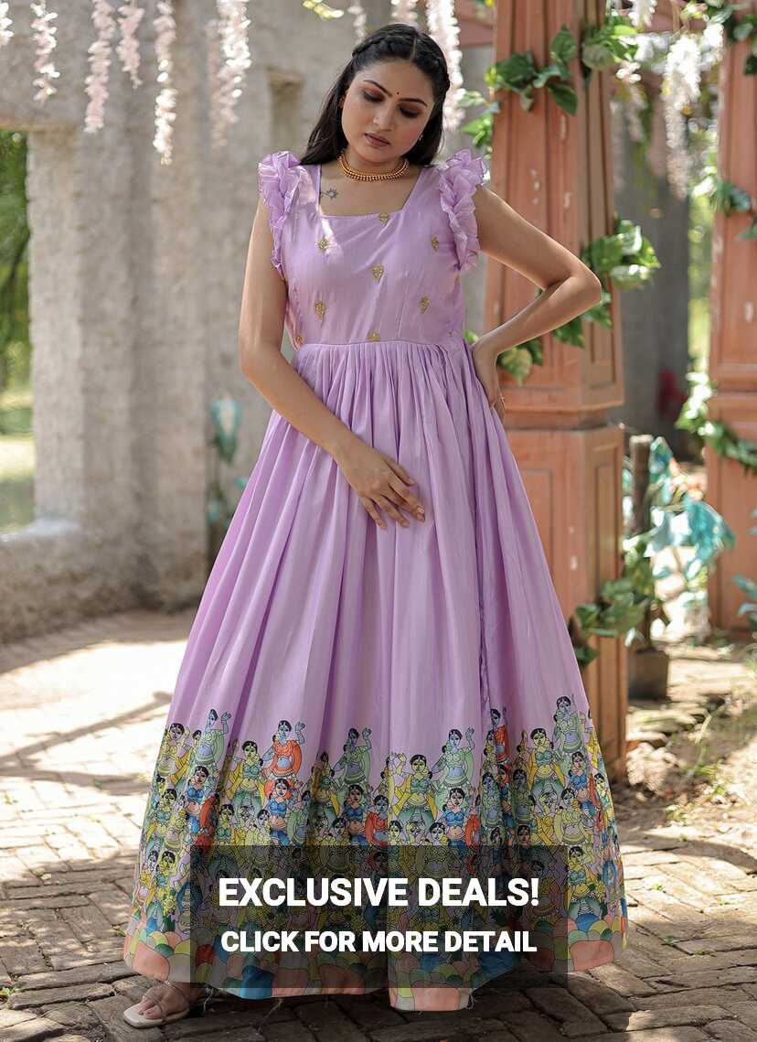 Buy Silk Printed Purple Gown Online