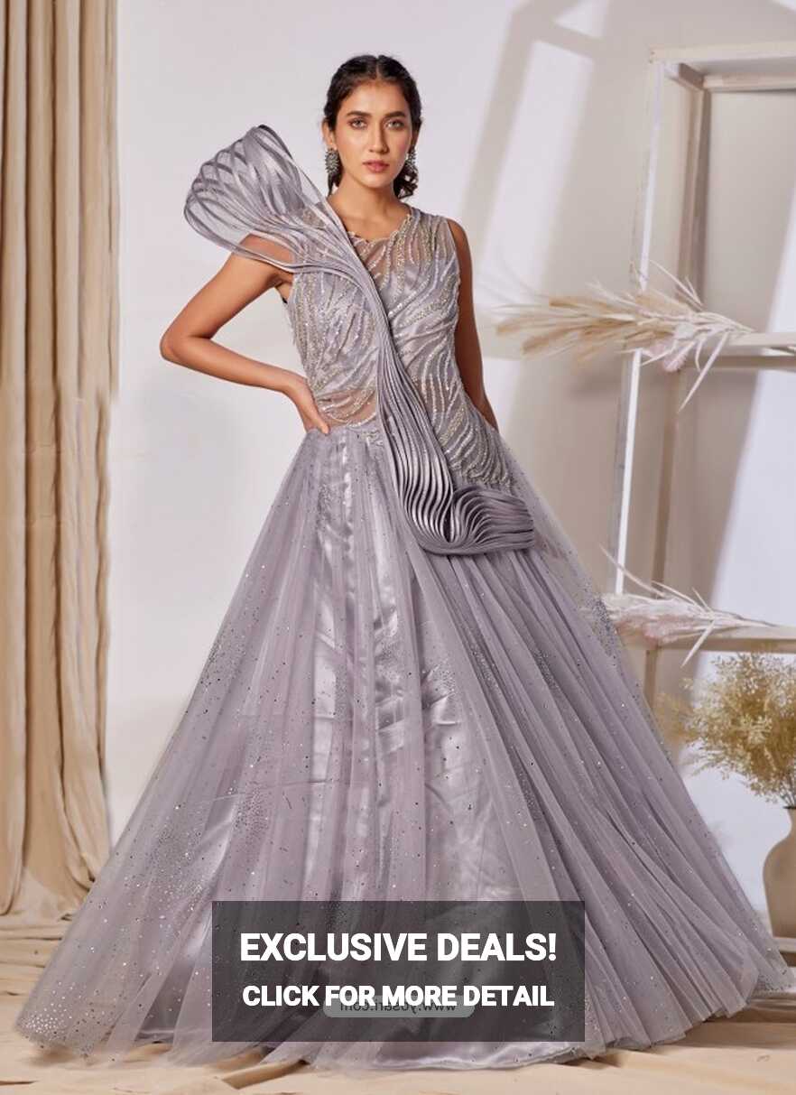 Buy Silver Readymade Fancy Designer Party Wear Net Gown | Gowns