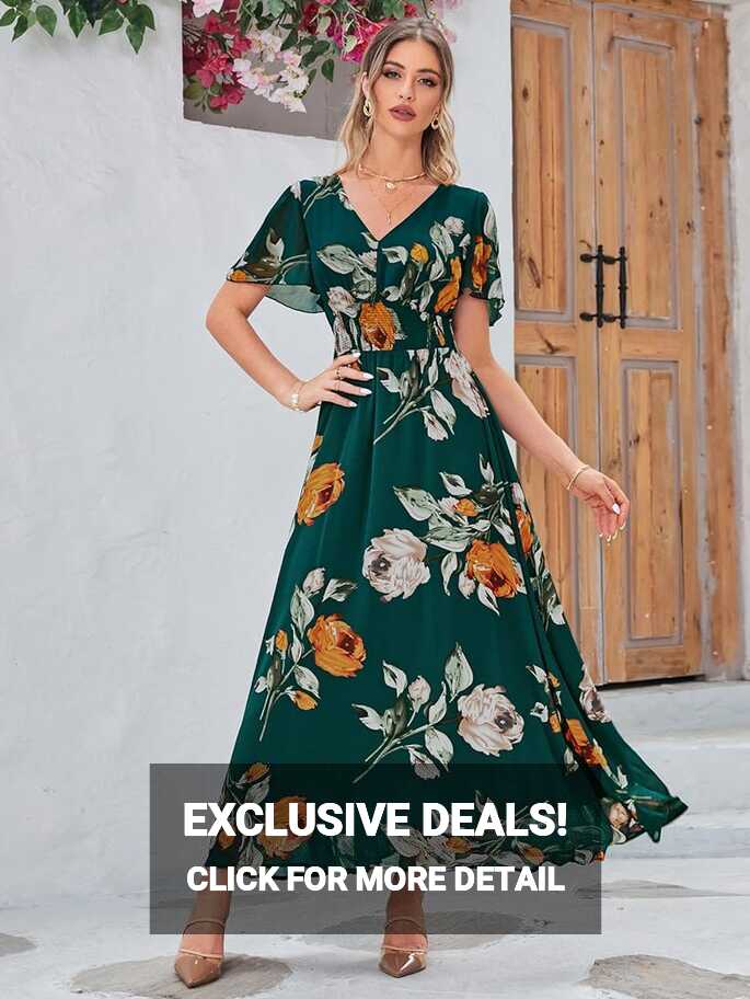 Buy Simplee Women Casual Boho Floral Maxi Dress Flowy Holiday ...